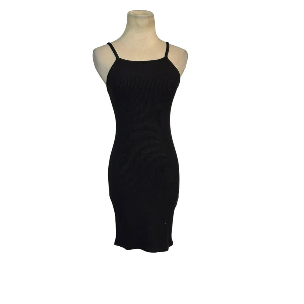Bershka black ribbed tank mini dress size XS
